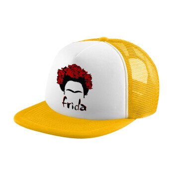 Frida, Adult Soft Trucker Hat with Yellow/White Mesh (POLYESTER, ADULT, UNISEX, ONE SIZE)