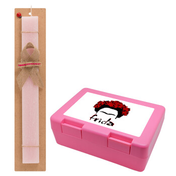 Frida, Easter Set, children's snack container PINK & scented flat Easter candle (30cm) (PINK)