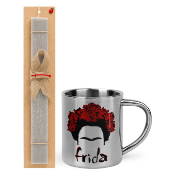 Frida, Easter Set, metallic thermal cup (300ml) & Easter aromatic flat candle (30cm) (GRAY)