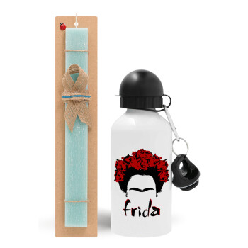 Frida, Easter Set, metallic aluminum water bottle (500ml) & scented flat candle (30cm) (TURQUOISE)