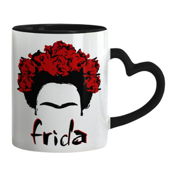 Frida, Mug heart black handle, ceramic, 330ml