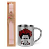 Easter Set, metallic thermal cup (300ml) & aromatic flat Easter candle (30cm) (PINK)