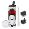 Travel Tumbler 2 Lids, with metal straw & cleaning brush (Stainless steel 304 Food grade, BPA free, 600ml)