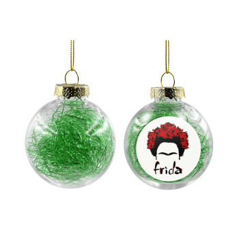 Frida, Transparent Christmas tree ball ornament with green filling 8cm