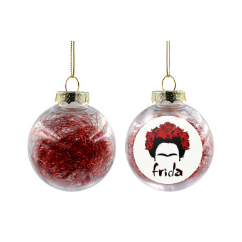 Frida, Transparent Christmas tree ball ornament with red filling 8cm