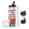 Travel Tumbler 2 Lids, with metal straw & cleaning brush (Stainless steel 304 Food grade, BPA free, 600ml)