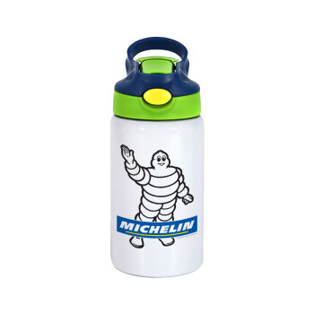 Michelin, Children's hot water bottle, stainless steel, with safety straw, green, blue (350ml)
