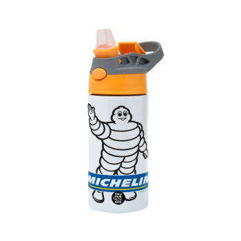 Michelin, Children's hot water bottle, stainless steel, with safety straw, Orange/Grey (360ml) BPA-FREE