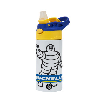 Michelin, Children's hot water bottle, stainless steel, with safety straw, green, blue (360ml) BPA FREE