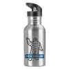 Water bottle Silver with straw, stainless steel 600ml