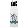 White water bottle with straw, stainless steel 600ml