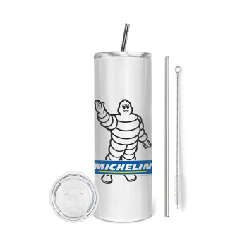 Michelin, Tumbler ποτήρι θερμό από ανοξείδωτο ατσάλι 600ml, με μεταλλικό καλαμάκι & βούρτσα καθαρισμού