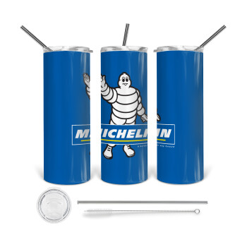 Michelin, Tumbler ποτήρι θερμό από ανοξείδωτο ατσάλι 600ml, με μεταλλικό καλαμάκι & βούρτσα καθαρισμού