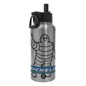 Michelin, Metal mug thermo Silver with Straw and Spout Lid (Stainless steel), double wall, 950ml