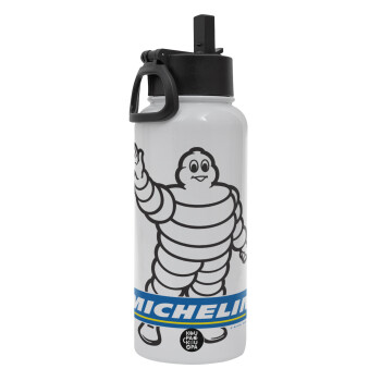 Michelin, Metal mug thermo White with Straw and Spout Lid (Stainless steel), double wall, 950ml