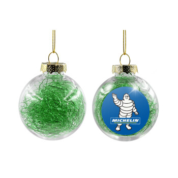 Michelin, Transparent Christmas tree ball ornament with green filling 8cm