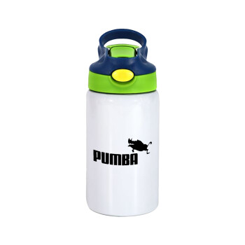Pumba, Children's hot water bottle, stainless steel, with safety straw, green, blue (350ml)