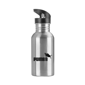Pumba, Water bottle Silver with straw, stainless steel 600ml