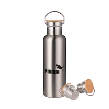 Pumba, Stainless steel Silver with wooden lid (bamboo), double wall, 750ml
