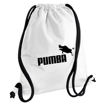 Pumba, Backpack pouch GYMBAG white, with pocket (40x48cm) & thick cords