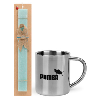 Pumba, Easter Set, metallic thermal cup (300ml) & aromatic flat Easter candle (30cm) (TURQUOISE)