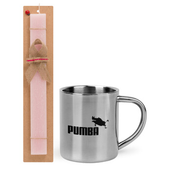 Pumba, Easter Set, metallic thermal cup (300ml) & aromatic flat Easter candle (30cm) (PINK)