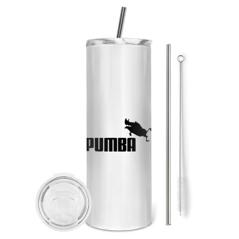 Pumba, Eco friendly stainless steel tumbler 600ml, with metal straw & cleaning brush