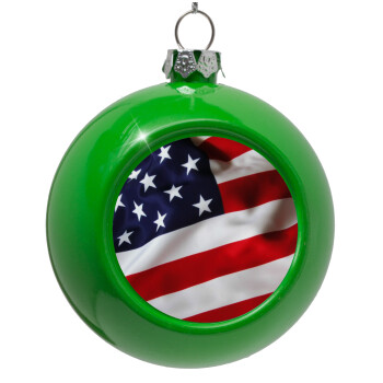 USA Flag, Green Christmas tree ornament bauble 8cm