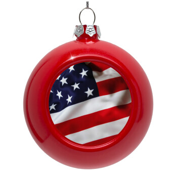 USA Flag, Red Christmas tree ornament bauble 8cm