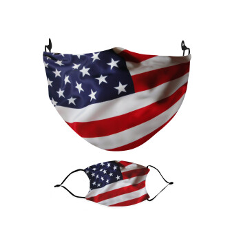 USA Flag, Μάσκα υφασμάτινη Ενηλίκων πολλαπλών στρώσεων με υποδοχή φίλτρου