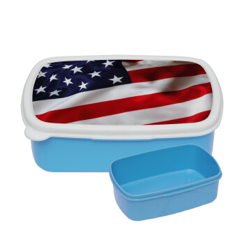 Σημαία Αμερικής, ΜΠΛΕ παιδικό δοχείο φαγητού (lunchbox) πλαστικό (BPA-FREE) Lunch Βox M18 x Π13 x Υ6cm