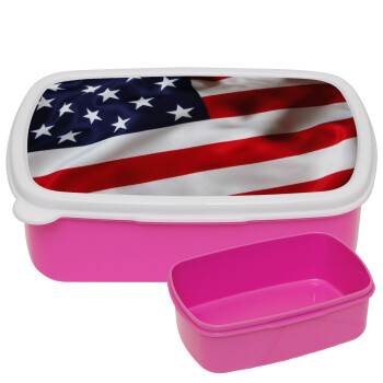 Σημαία Αμερικής, ΡΟΖ παιδικό δοχείο φαγητού (lunchbox) πλαστικό (BPA-FREE) Lunch Βox M18 x Π13 x Υ6cm