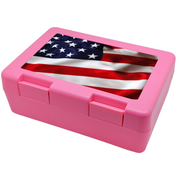 Σημαία Αμερικής, Παιδικό δοχείο κολατσιού ΡΟΖ 185x128x65mm (BPA free πλαστικό)
