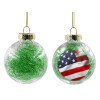 Transparent Christmas tree ball ornament with green filling 8cm