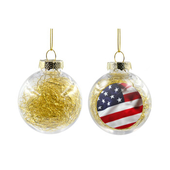 USA Flag, Χριστουγεννιάτικη μπάλα δένδρου διάφανη με χρυσό γέμισμα 8cm