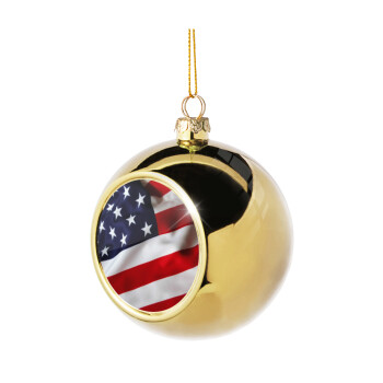 USA Flag, Χριστουγεννιάτικη μπάλα δένδρου Χρυσή 8cm