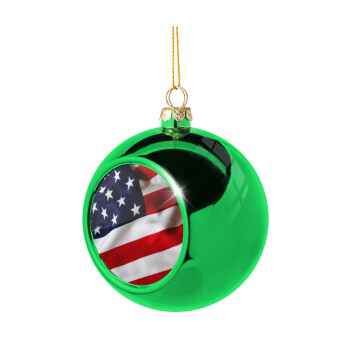 USA Flag, Green Christmas tree ornament ball 8cm