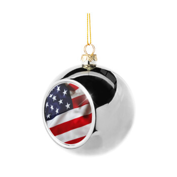 USA Flag, Silver 8cm Christmas tree ball ornament