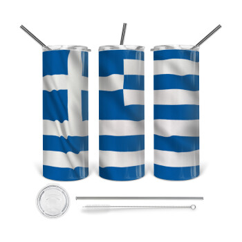 GREEK Flag, Tumbler stainless steel 600ml, with metal straw & cleaning brush