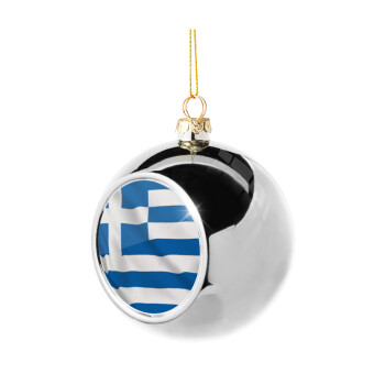 GREEK Flag, Silver 8cm Christmas tree ball ornament