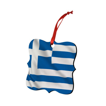 GREEK Flag, Χριστουγεννιάτικο στολίδι polygon ξύλινο 7.5cm