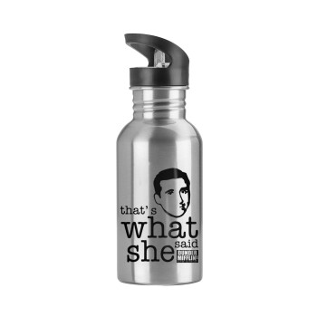 The office Michael That's what she said, Water bottle Silver with straw, stainless steel 600ml