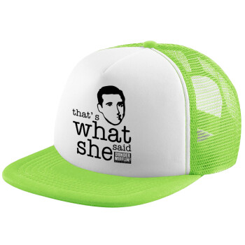 The office Michael That's what she said, Adult Soft Trucker Hat with Mesh GREEN/WHITE (POLYESTER, ADULT, ONE SIZE)