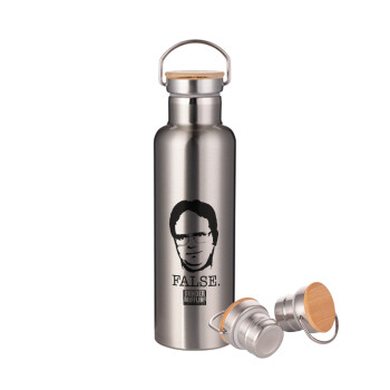 The office Dwight, Stainless steel Silver with wooden lid (bamboo), double wall, 750ml