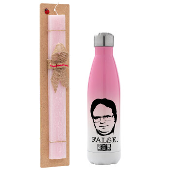 The office Dwight, Easter Set, Metallic pink/white (Stainless steel) thermos, double-walled, 500ml & aromatic flat Easter candle (30cm) (PINK)