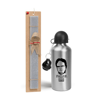 The office Dwight, Easter Set, metallic silver aluminum water bottle (500ml) & aromatic flat Easter candle (30cm) (GRAY)