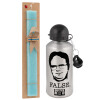 Easter Set, metallic silver aluminum water bottle (500ml) & scented flat Easter candle (30cm) (TURQUOISE)