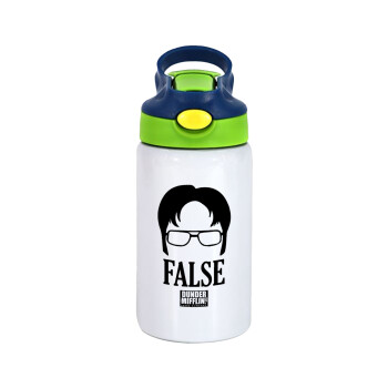 The office Dwight false, Children's hot water bottle, stainless steel, with safety straw, green, blue (350ml)