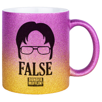 The office Dwight false, Κούπα Χρυσή/Ροζ Glitter, κεραμική, 330ml