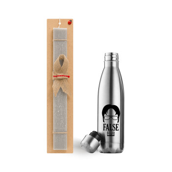 The office Dwight false, Easter Set, metallic stainless thermos flask (500ml) & scented flat Easter candle (30cm) (GRAY)